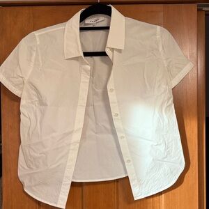 Frame Denim Cropped White Short Sleeve Button Down Shirt